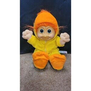 Vintage Russ Troll Doll with Duck Costume Plush 12" Doll Orange Hair Soft Body